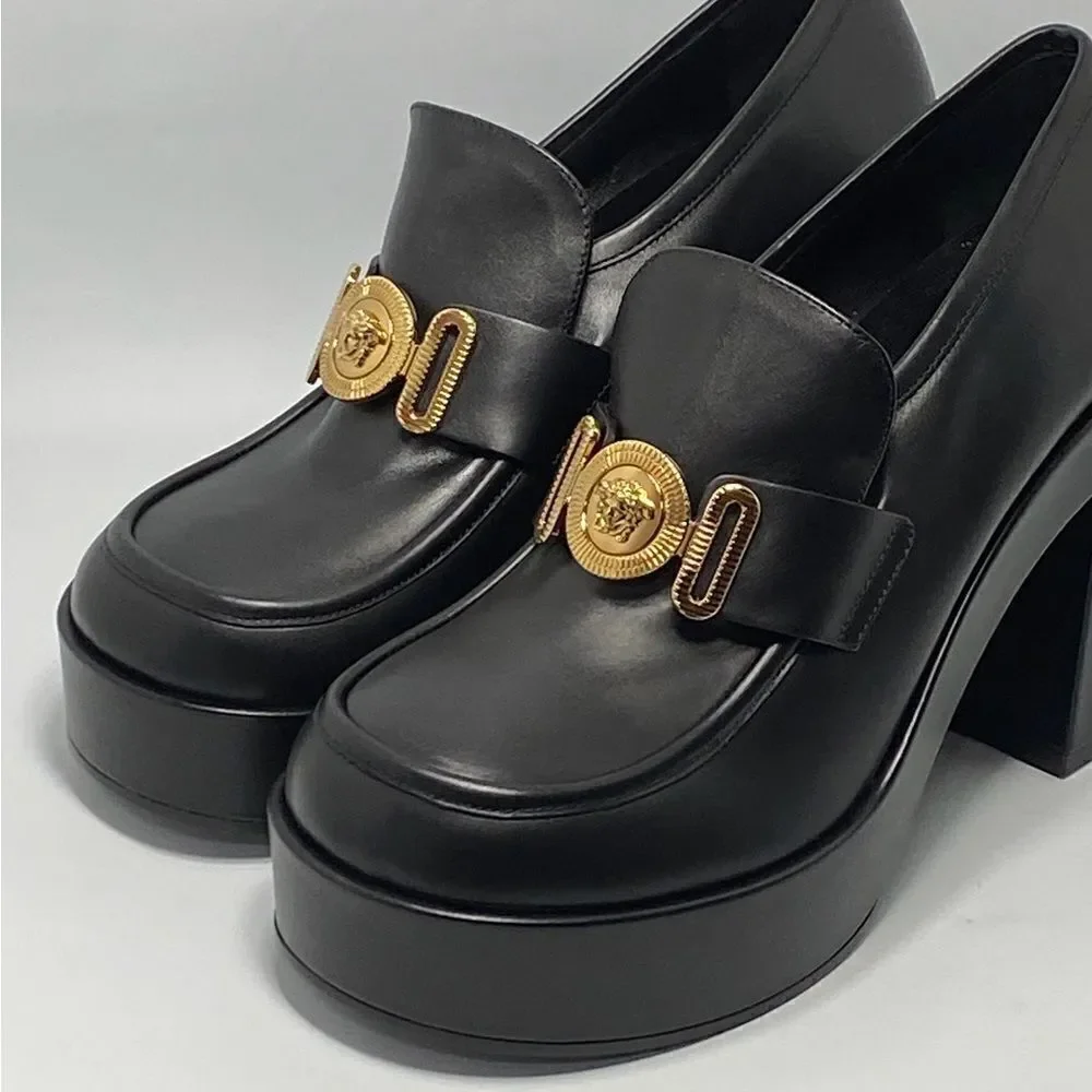 Versace Logo Leather Platform Pumps size 40